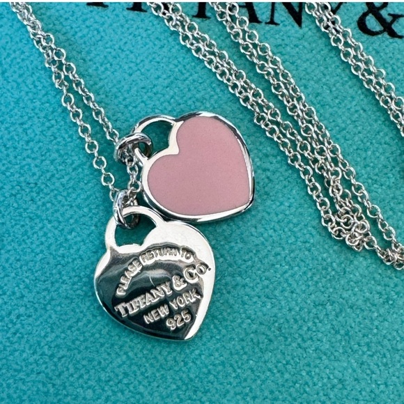 Tiffany & Co. Return to Tiffany Double Silver and Pink Heart Necklace - Picture 1 of 7